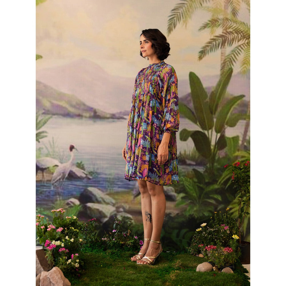 Baise Gaba Purple Floral Printed Niral Knee Length Dress