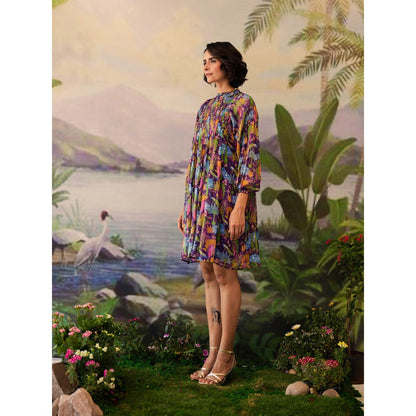 Baise Gaba Purple Floral Printed Niral Knee Length Dress
