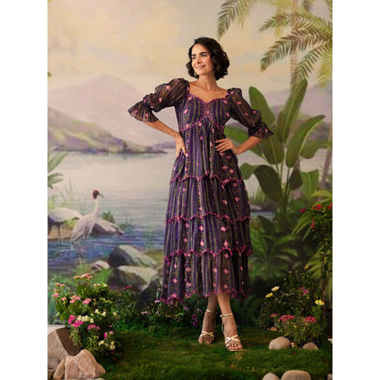 Baise Gaba Purple Embroidery Printed Vaanya Dress