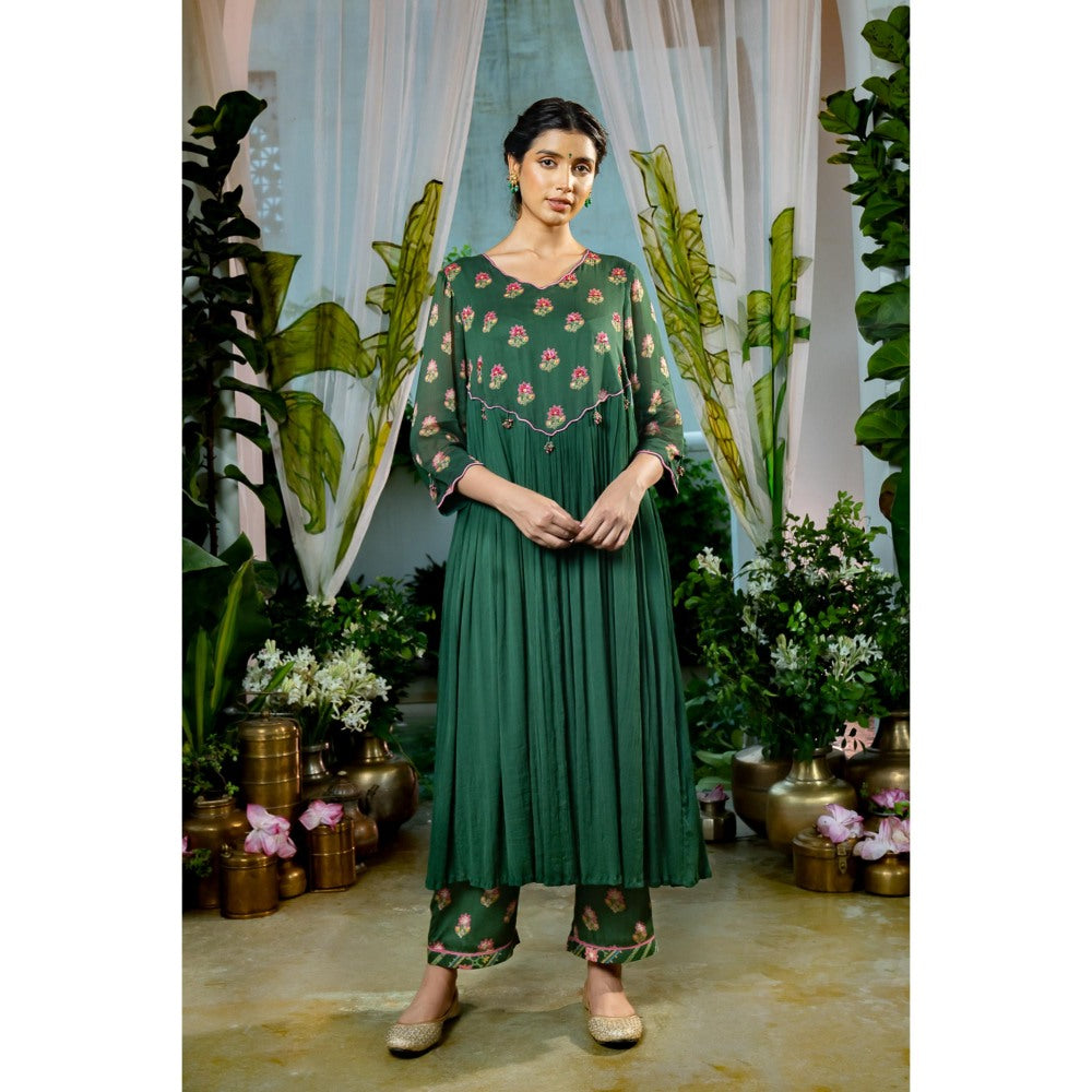 Baise Gaba Revathi Green Anarkali Kurta with Pant (Set of 2)
