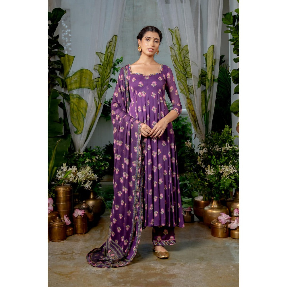 Baise Gaba Keerthi Purple Anarkali Kurta with Pant and Dupatta (Set of 3)