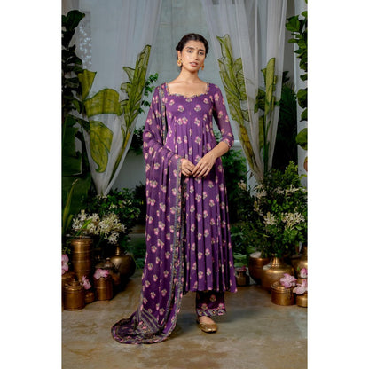 Baise Gaba Keerthi Purple Anarkali Kurta with Pant and Dupatta (Set of 3)