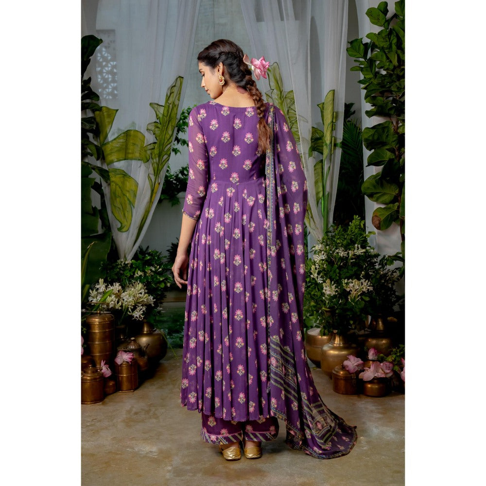 Baise Gaba Keerthi Purple Anarkali Kurta with Pant and Dupatta (Set of 3)