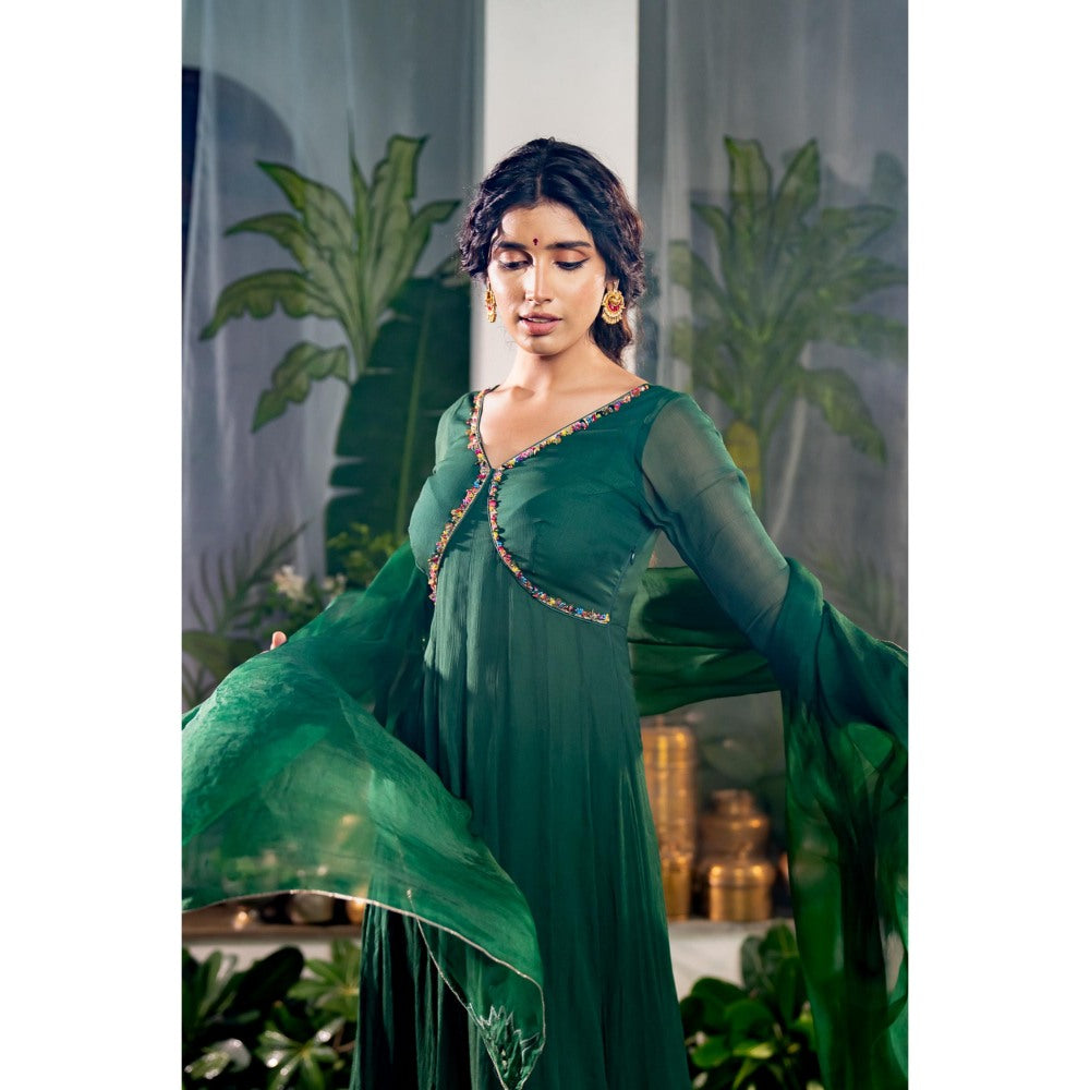 Baise Gaba Aishwarya Green Anarkali Kurta with Pant and Dupatta (Set of 3)