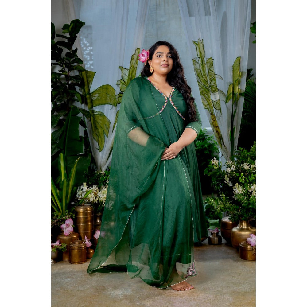 Baise Gaba Aishwarya Green Anarkali Kurta with Pant and Dupatta (Set of 3)