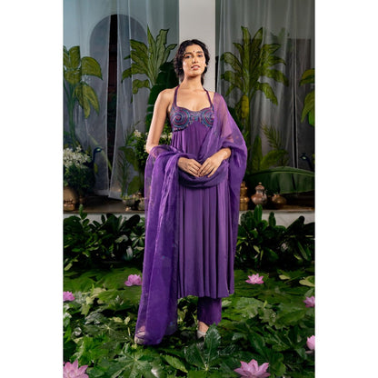 Baise Gaba Athmika Purple Anarkali Kurta with Pant and Dupatta (Set of 3)