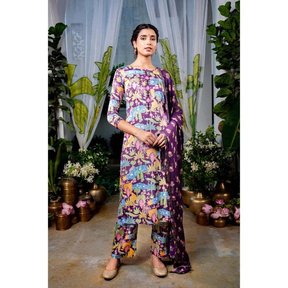 Baise Gaba Saraswati Purple Kurta with Pant and Dupatta (Set of 3)