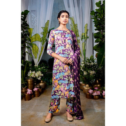 Baise Gaba Saraswati Purple Kurta with Pant and Dupatta (Set of 3)