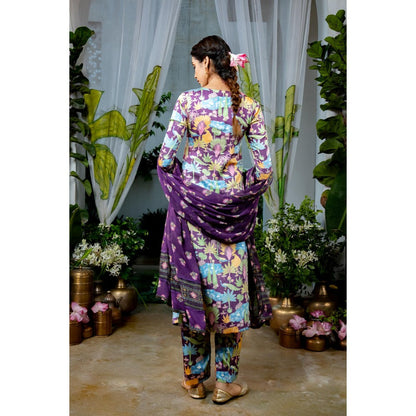 Baise Gaba Saraswati Purple Kurta with Pant and Dupatta (Set of 3)
