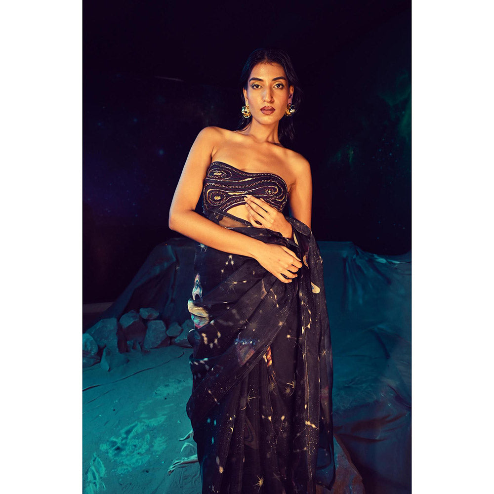 Baise Gaba Lyric Saree with Stitched Blouse