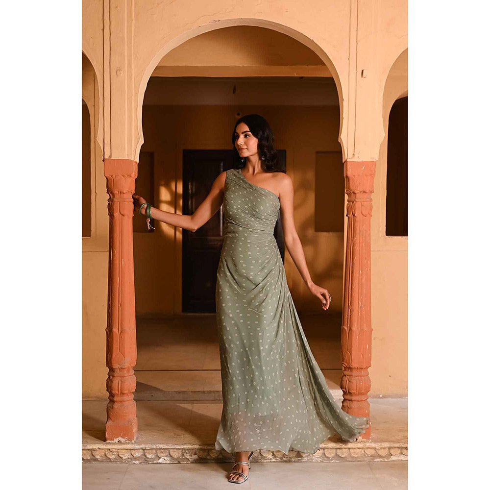 Baise Gaba Bandhani Green Dress