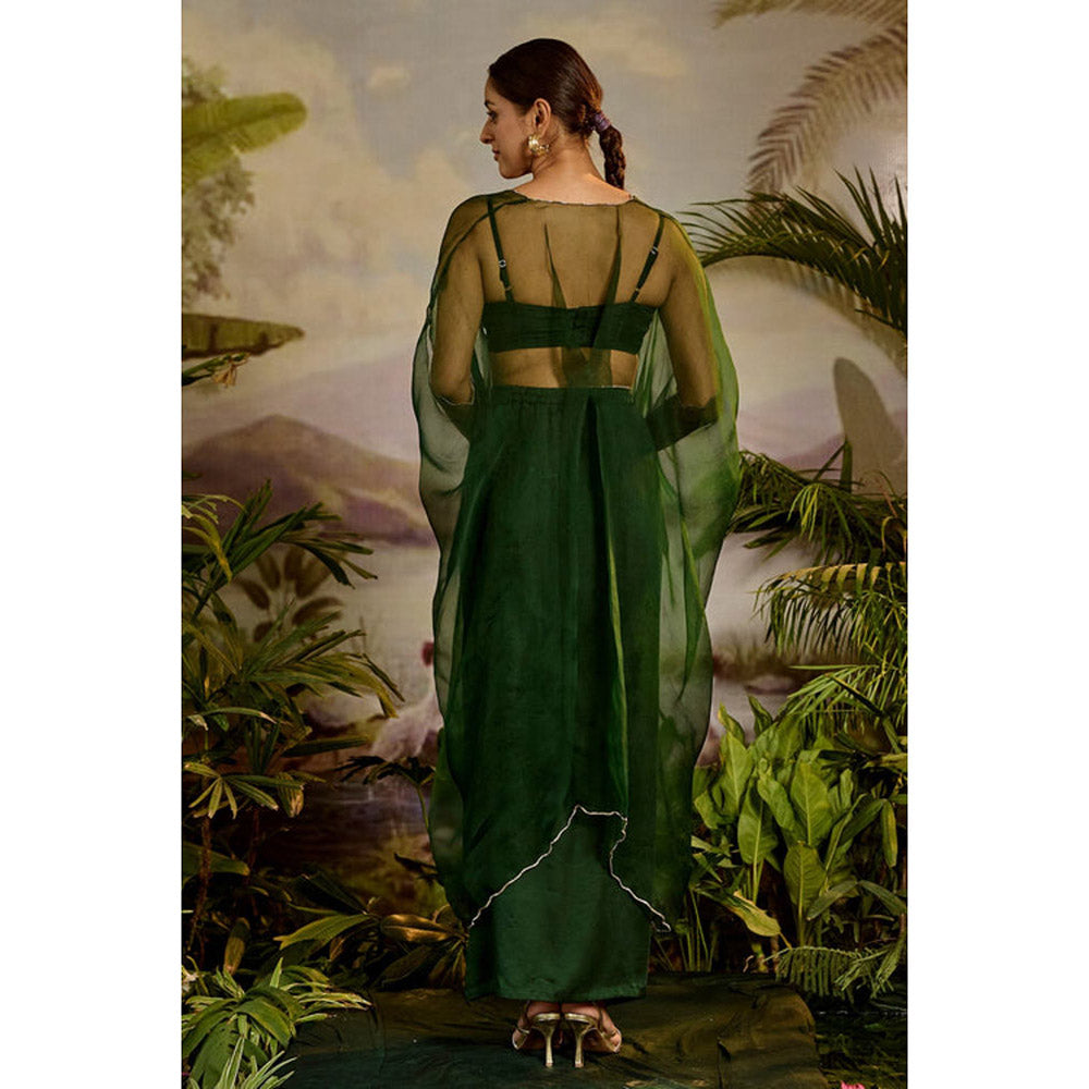Baise Gaba Green Satin Embellished/Sequined Square Neck Sleeveless Blouse