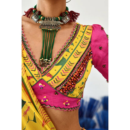 Baise Gaba Multi-Color Satin Floral V-Neck Half Sleeves Blouse