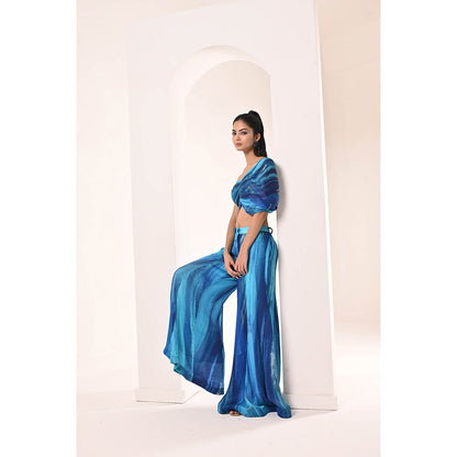 Bani Khurana Blue Printed Top with Palazzo (Set of 2)