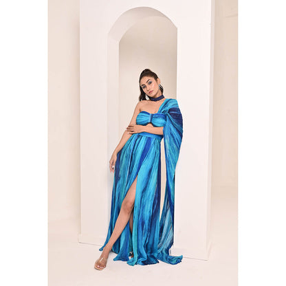 Bani Khurana Blue Printed Drape Maxi Dress
