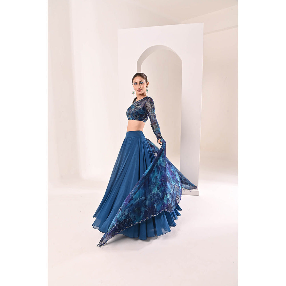 Bani Khurana Printed Embroidered Lehenga with Blouse and Dupatta (Set of 3)