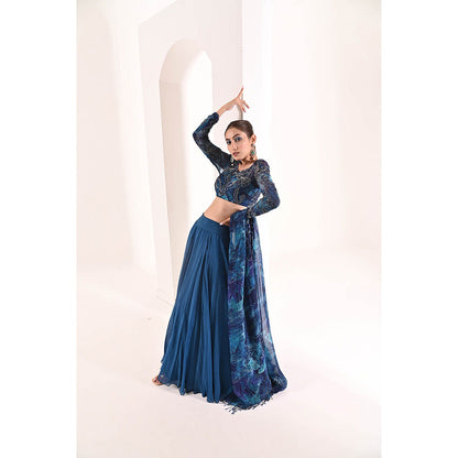 Bani Khurana Printed Embroidered Lehenga with Blouse and Dupatta (Set of 3)