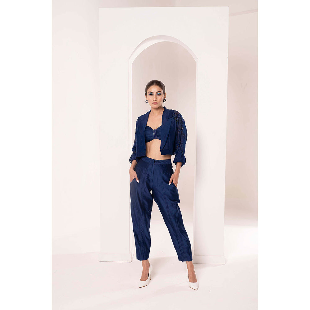 Bani Khurana Navy Blue Embellished Jacket with Bustier and Pant (Set of 3)
