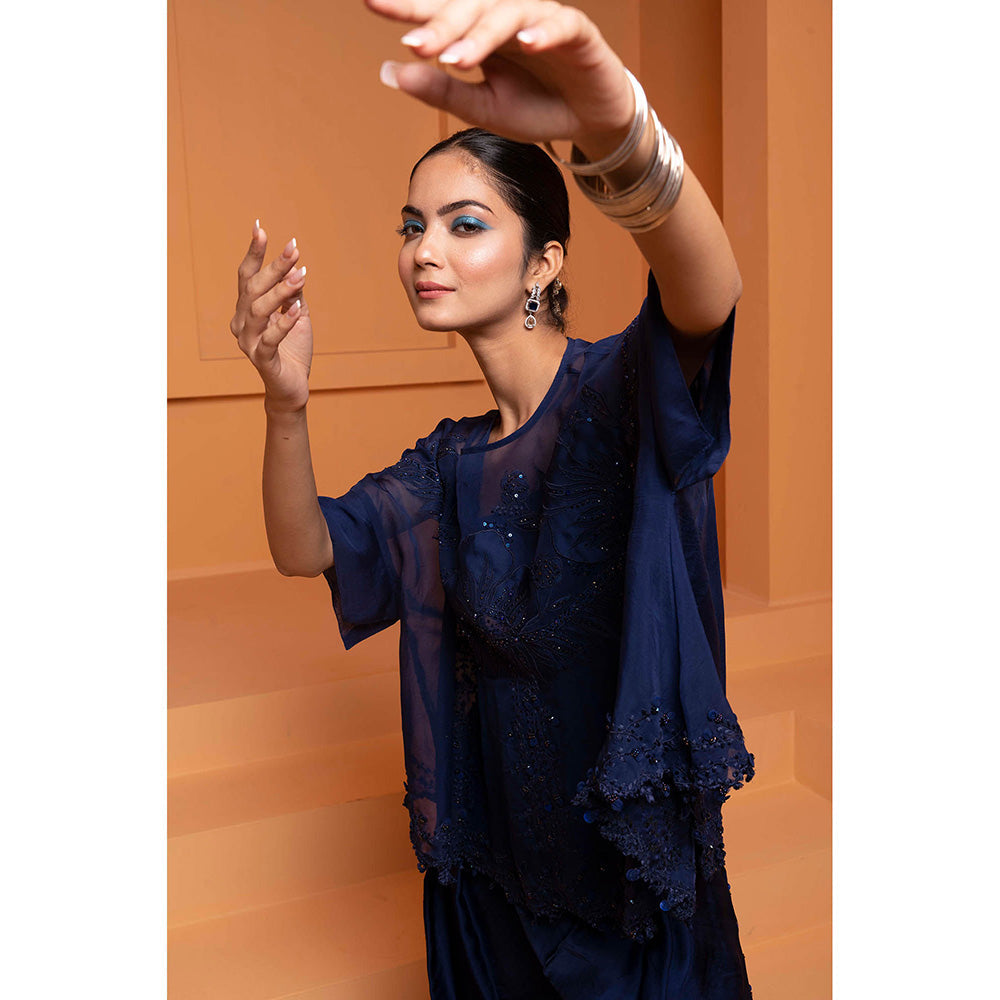 Bani Khurana Navy Blue Embellished Tunic with Dhoti and Inner (Set of 3)