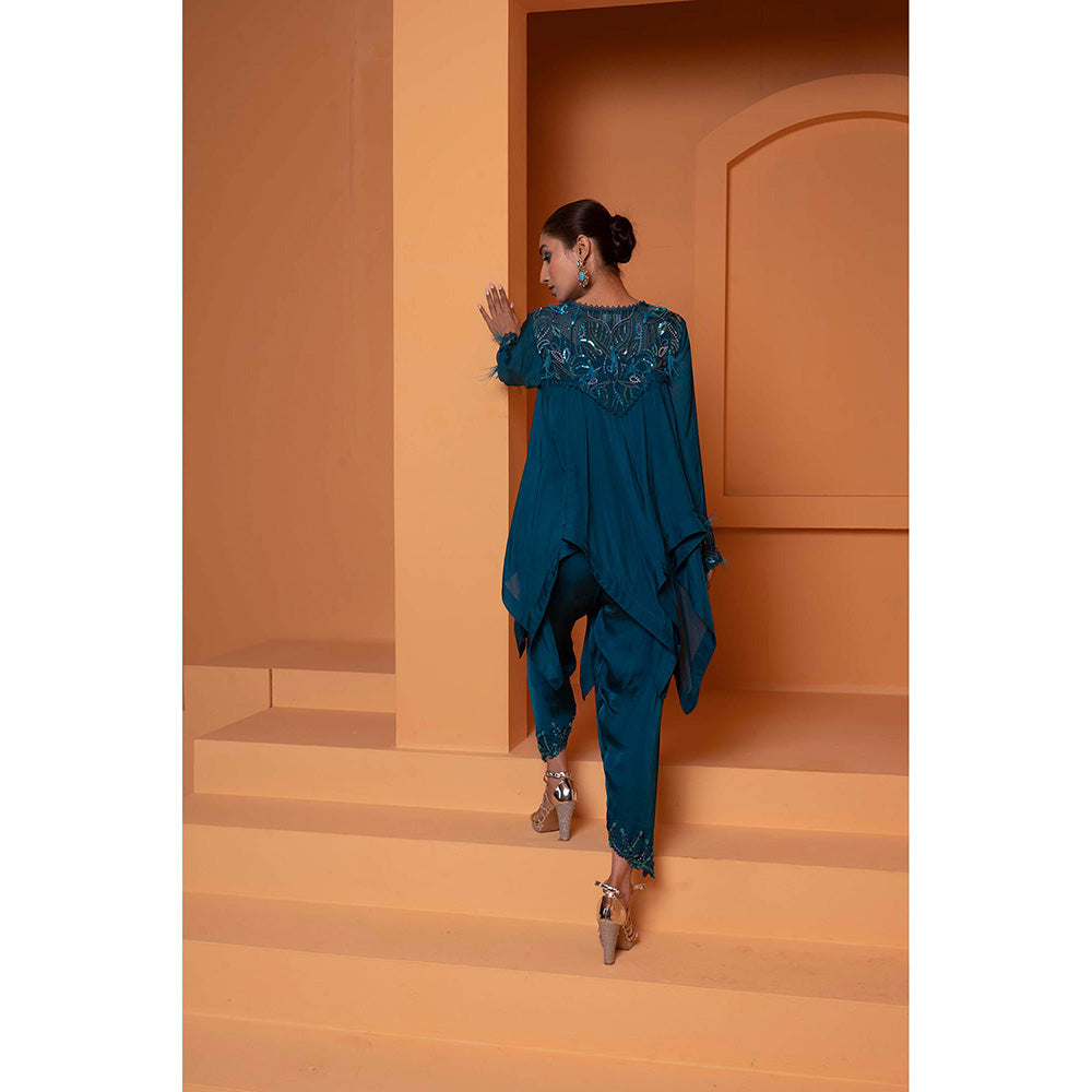 Bani Khurana Teal Embellished Handkerchief Kurti with Dhoti (Set of 2)