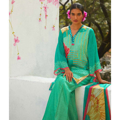 Basil Leaf Turquoise Sharara with Kurti and Dupatta (Set of 3)