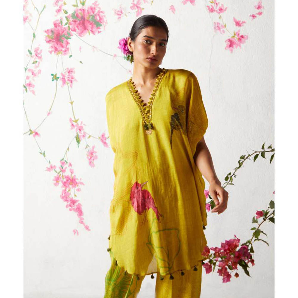Basil Leaf Yellow Kaftan with Pant and Inner (Set of 3)