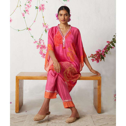 Basil Leaf Pink Kaftan with Pant and Inner (Set of 3)