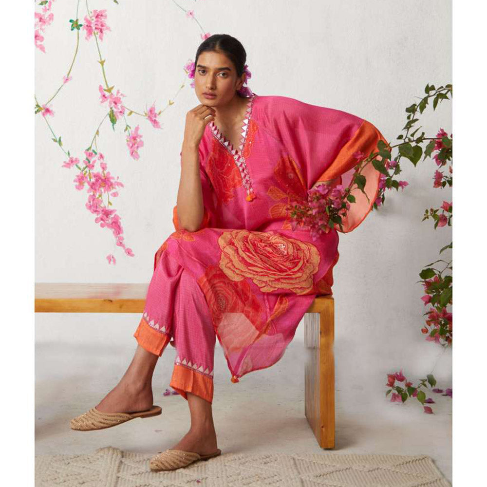Basil Leaf Pink Kaftan with Pant and Inner (Set of 3)