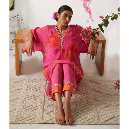 Basil Leaf Pink Kaftan with Pant and Inner (Set of 3)