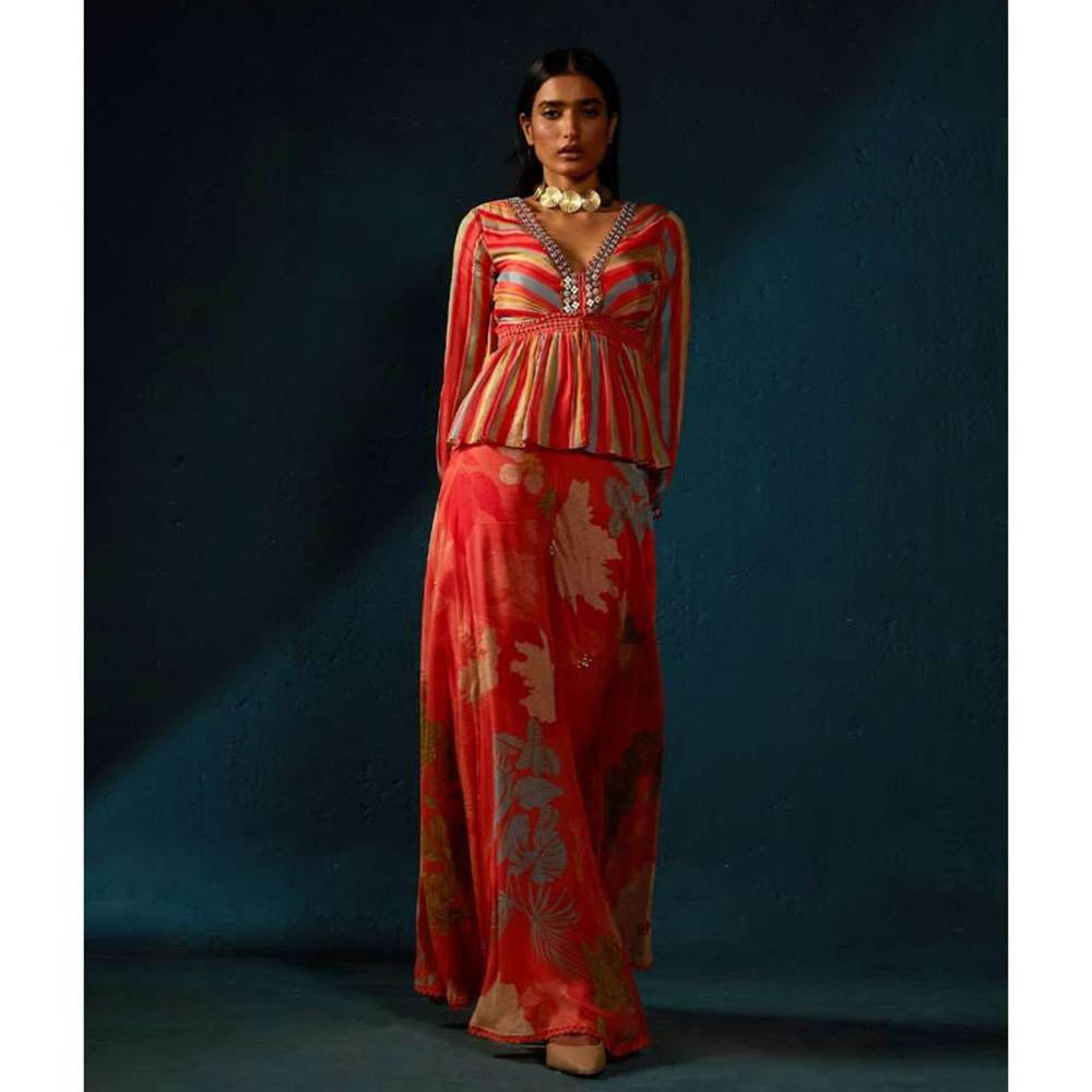 Basil Leaf Red Palazzo with Top (Set of 2)