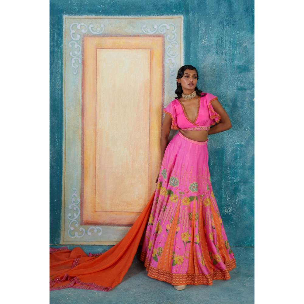 Basil Leaf Pink Lehenga with Blouse and Dupatta (Set of 3)