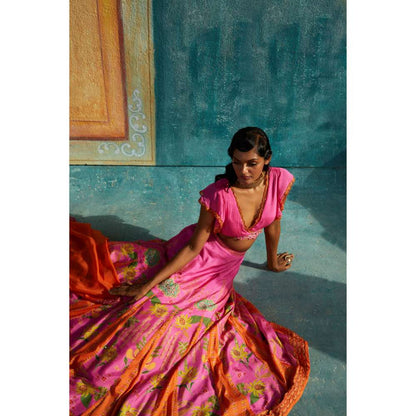 Basil Leaf Pink Lehenga with Blouse and Dupatta (Set of 3)