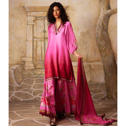 Basil Leaf Pink Sharara with Kurti and Dupatta (Set of 3)