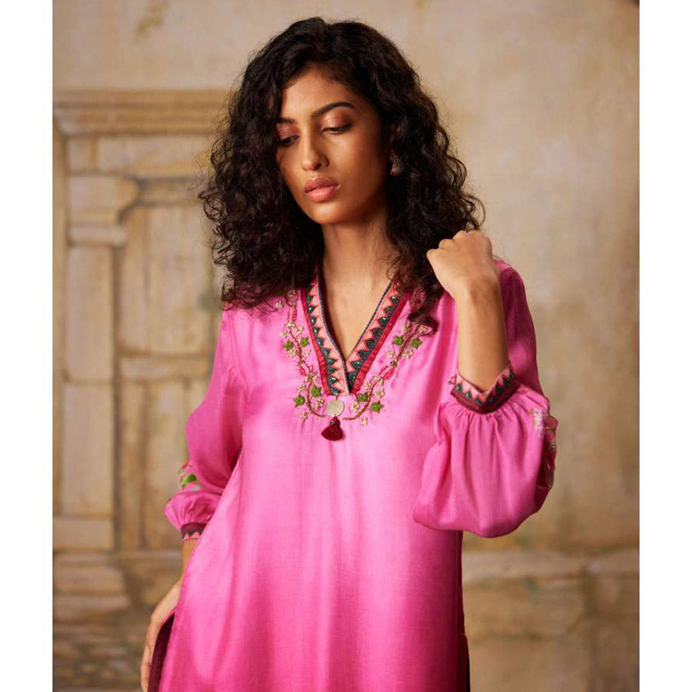 Basil Leaf Pink Sharara with Kurti and Dupatta (Set of 3)