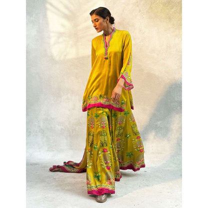 Basil Leaf Citrin Yellow Kurta with Palazzo and Dupatta (Set of 3)
