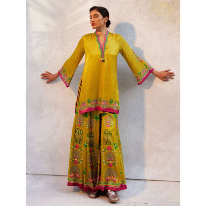 Basil Leaf Citrin Yellow Kurta with Palazzo and Dupatta (Set of 3)