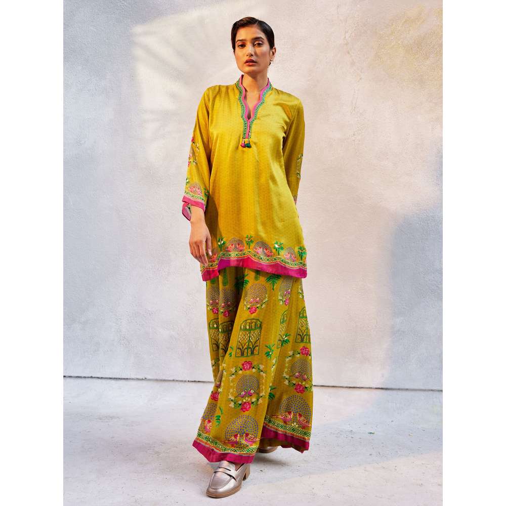 Basil Leaf Citrin Yellow Kurta with Palazzo and Dupatta (Set of 3)