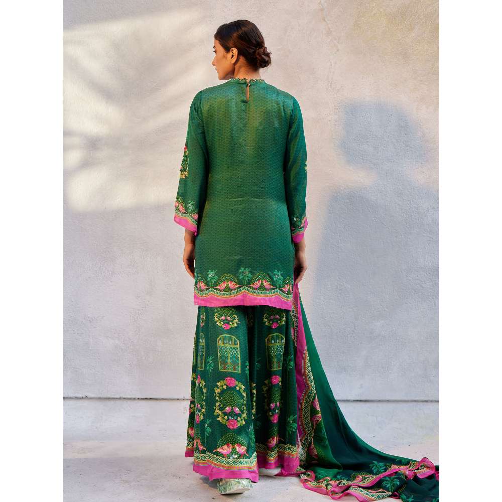 Basil Leaf Bottle Green Kurta with Palazzo and Dupatta (Set of 3)
