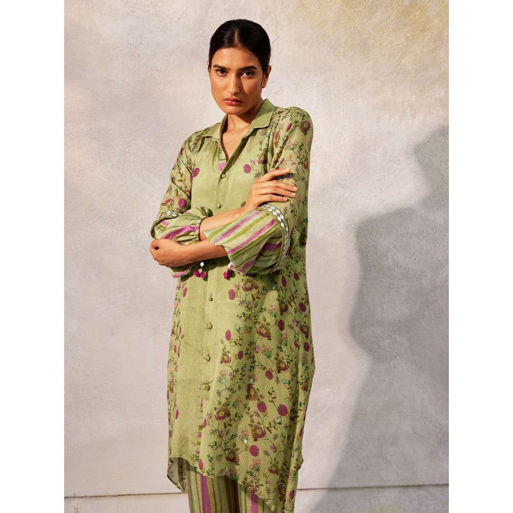 Basil Leaf Pista Green Kurta with Pant and Dupatta (Set of 3)