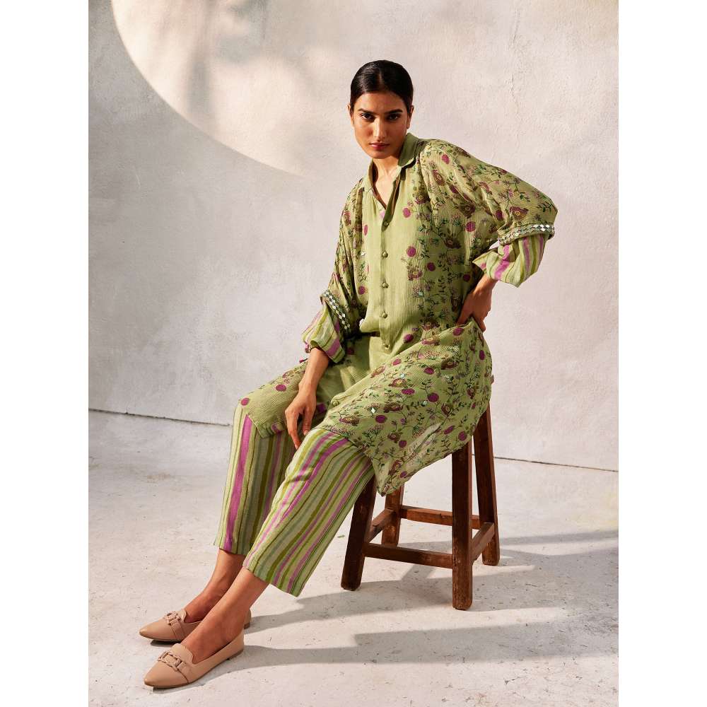 Basil Leaf Pista Green Kurta with Pant and Dupatta (Set of 3)