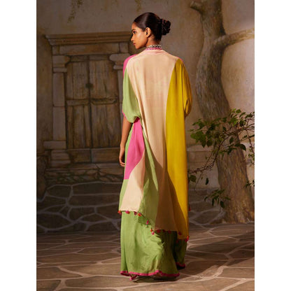 Basil Leaf Green Mint Ethnic Cape with Blouse and Palazzo (Set of 3)