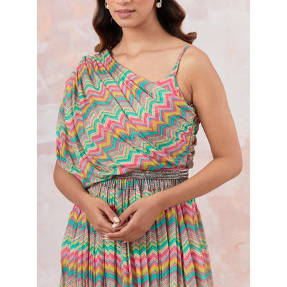Basanti Kapde aur Koffee Pink Maxi Dress with Embroidered Belt (Set of 2)