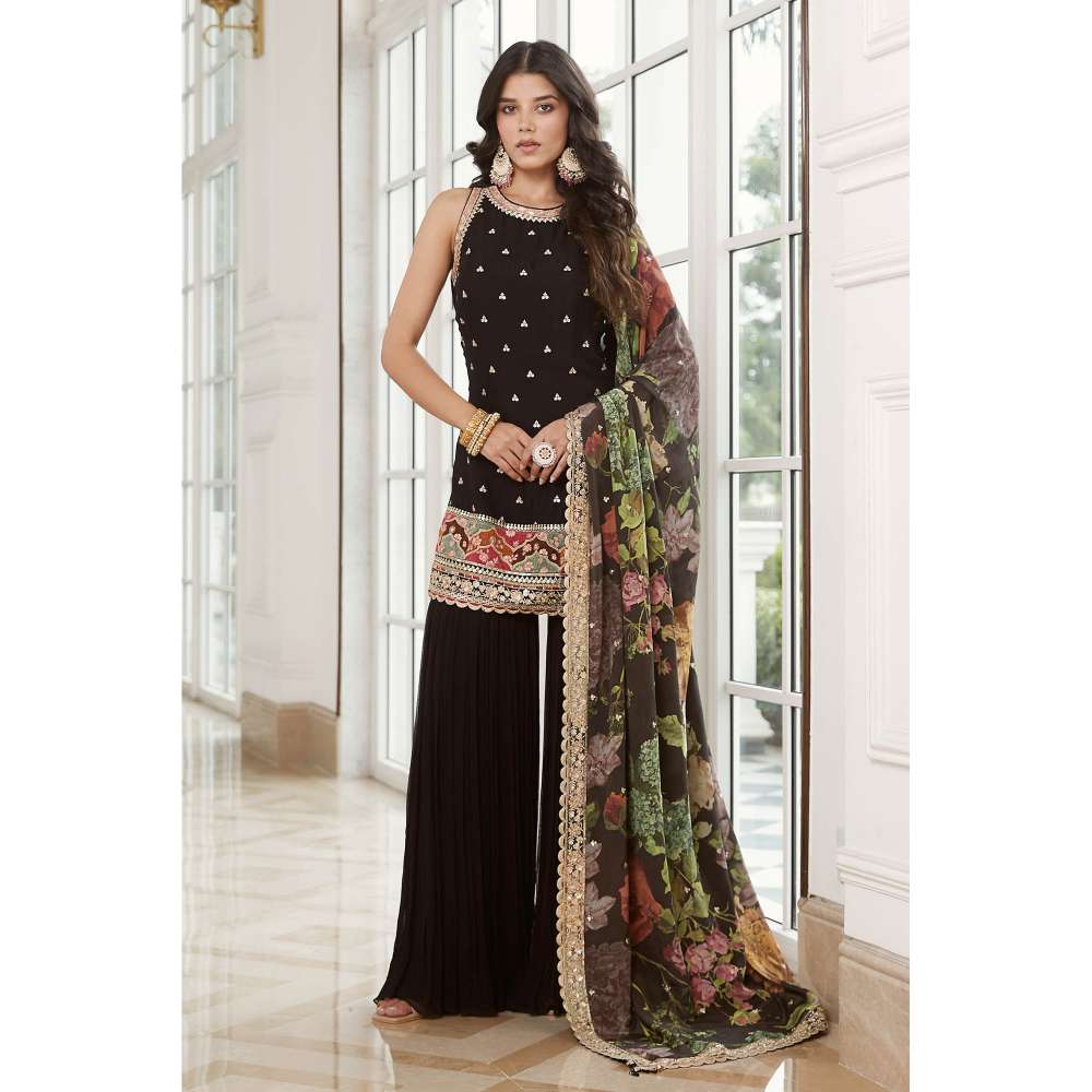 Basanti Kapde aur Koffee Black Georgette Kurta and Sharara with Dupatta (Set of 3)