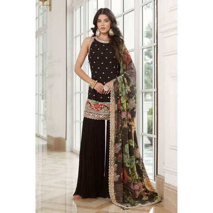 Basanti Kapde aur Koffee Black Georgette Kurta and Sharara with Dupatta (Set of 3)