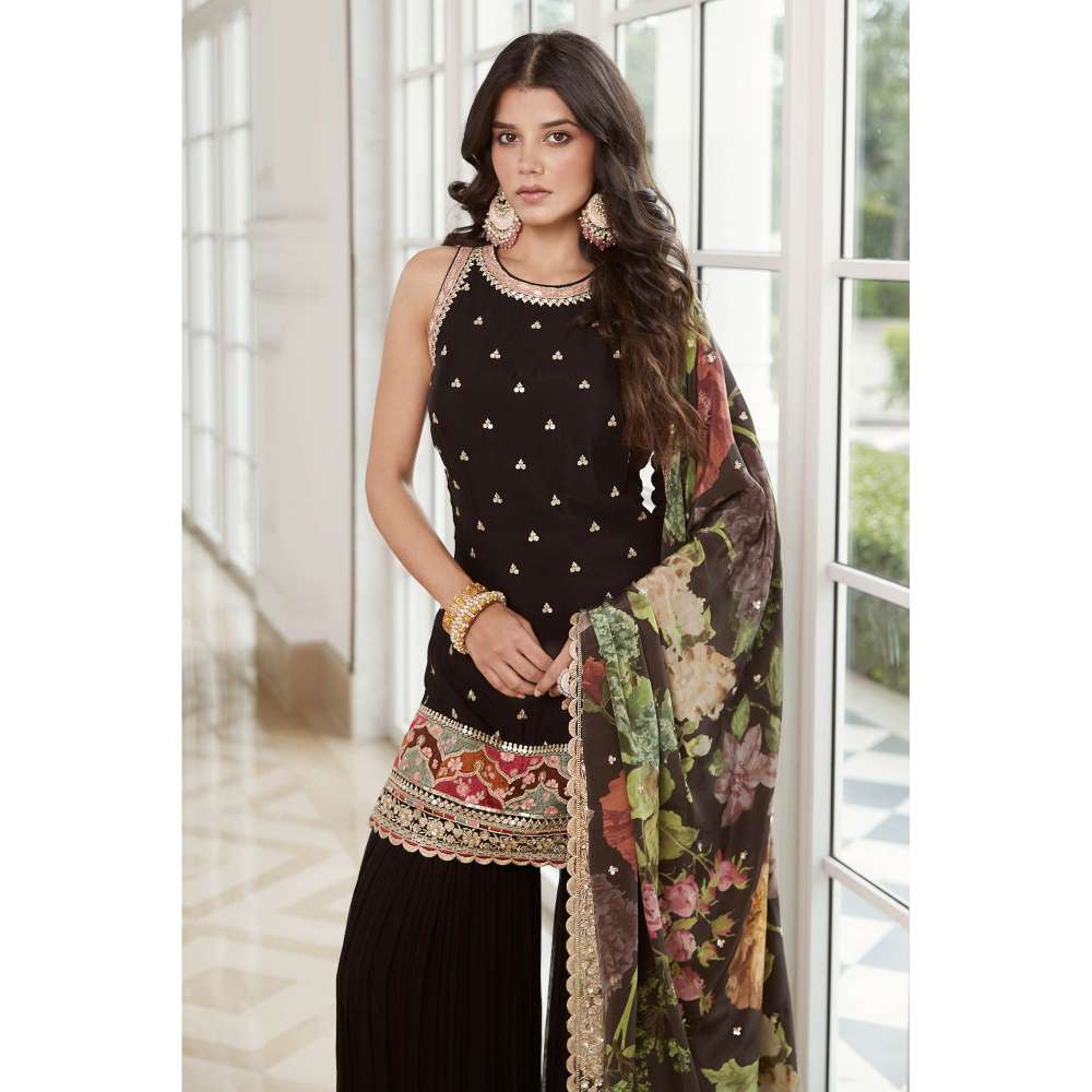 Basanti Kapde aur Koffee Black Georgette Kurta and Sharara with Dupatta (Set of 3)