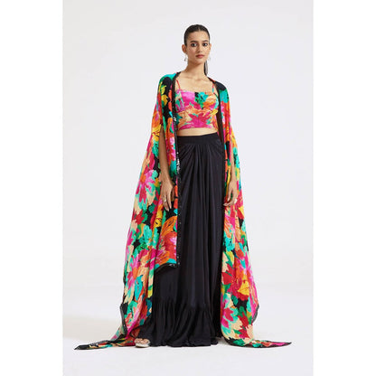 Basanti Kapde aur Koffee Multicoloured Skirt and Blouse with Cape (Set of 3)