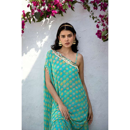 Basanti Kapde aur Koffee Firozi Sharara Bustier with Cover-Up (Set of 3)
