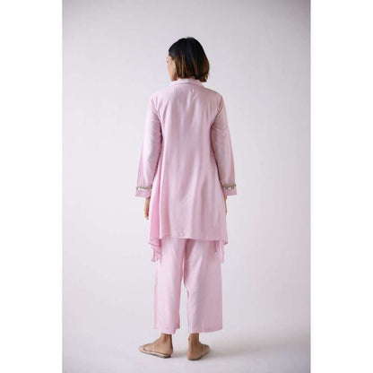Basanti Kapde aur Koffee Pink Cotton Silk Co-Ord With Mala (Set of 3)