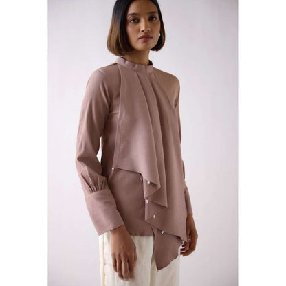 Basanti Kapde aur Koffee Mouse Crushed Cotton Ruffle Taupe Top