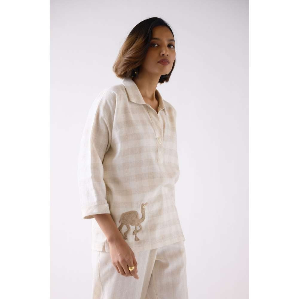 Basanti Kapde aur Koffee Beige Cotton Jacquard Checks Top